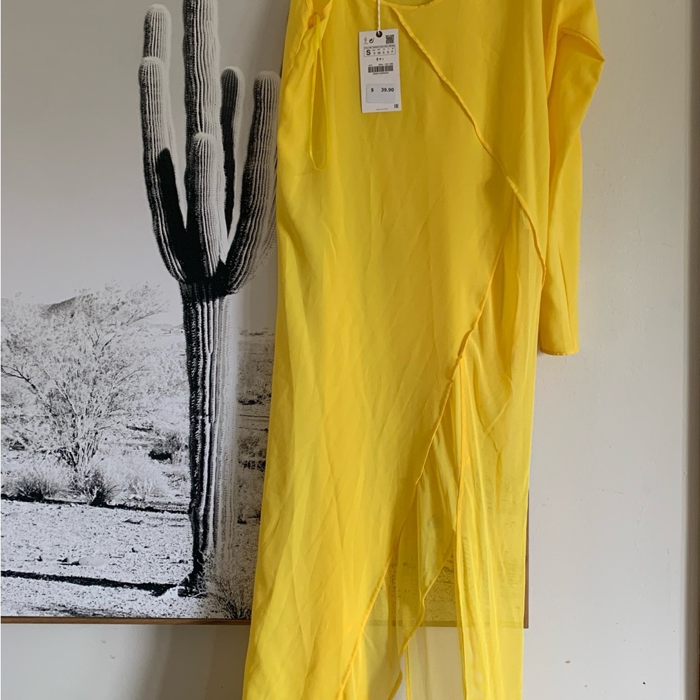 Zara Vibrant Yellow One Sleeve Summer Dress NWT